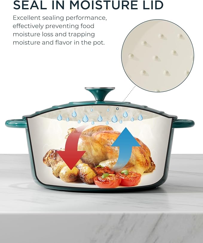 Enameled Cast Iron Dutch Oven - 6QT Pot with Lid & Cotton Potholders - Heavy-Duty Cookware for Braising, Stews, Roasting, Bread Baking, Oven Safe up to 500°F & Across All Stovetops, Bottle Green