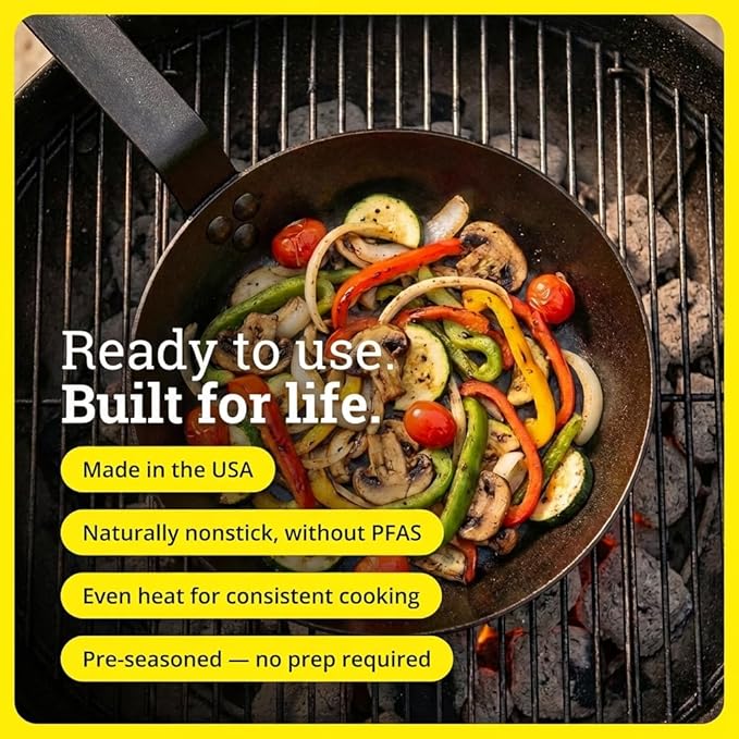 Lodge Pre-Seasoned Carbon Steel Skillet - Use in the Oven, on the Stove, on the Grill, or Over a Campfire - 8 Inch