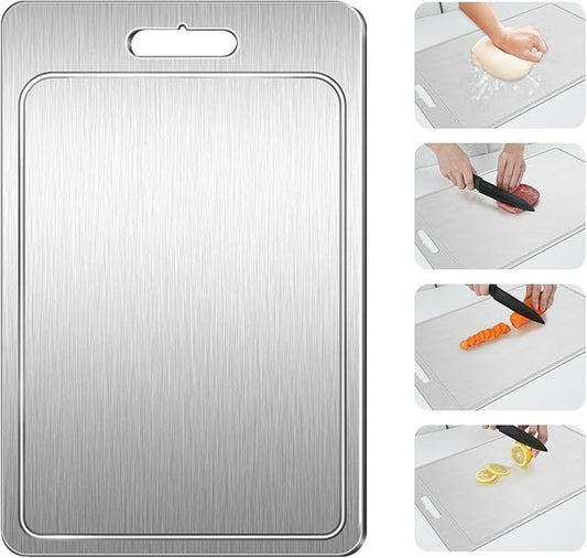 Titanium Cutting Board 100% Pure Cutting Boards With Juice Groove Metal Grade Food Double Sided Chopping Board for Cutting Meats Vegetables Fruits(Titanium-Medium)