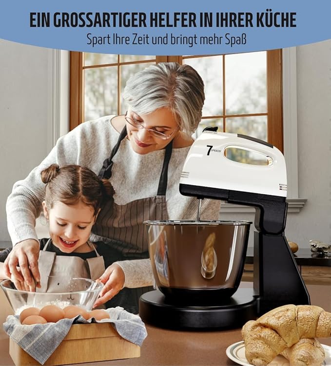 Stand Mixers, 7 Speeds With 3QT Stainless Steel Bowl, Stand and Hand Mixer with Dough Hook, Whisk, Mixing Beater for Baking, Cake, Cookie, Kneading (IM9)