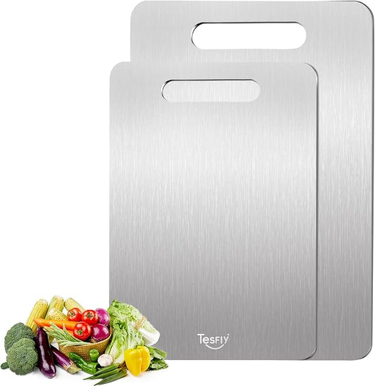 2 Pack Titanium Cutting Board -100% Pure Titanium Cutting Boards For Kitche,Easy to clean, Double-sided food-grade Cutting Board For Meats, Fruits And Vegetables (M+L)