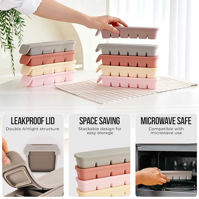 1 oz/6 Sections Silicone Ice Cube Freezer Tray with Lid, 100% Food-Grade Platinum Silicone,Leak Resistance & Dishwasher Safe for Baby Food Prep,Breast Milk,Purees - Korean Made, Pastel Pink