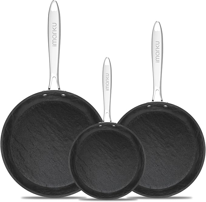 imarku 3 Pcs Non Stick Frying Pans Set - 8&10&12 inch with Cool Stainless Steel Handle, Disherwasher Safe, Oven Safe, Suitable for Professional Chefs Or Beginners
