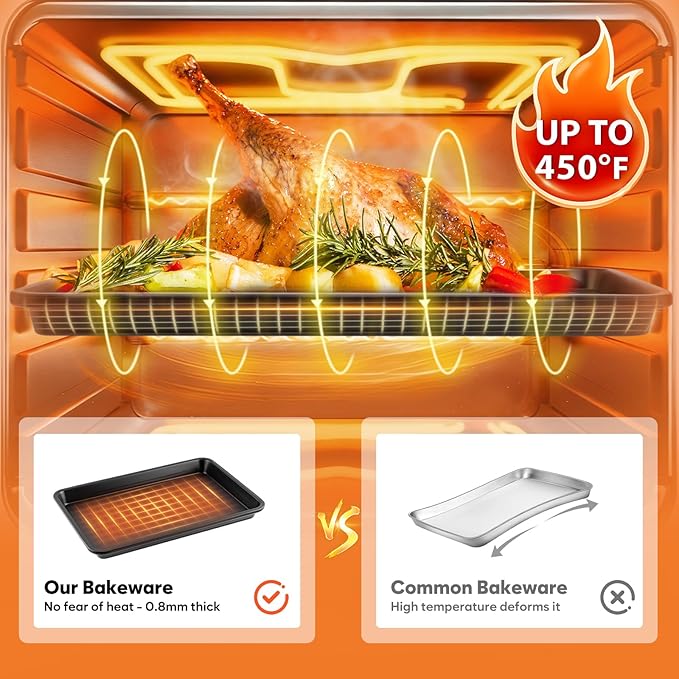 Cookie Sheets for Baking with Cooling Rack Set of 4, 0.8mm Thick Heavy Duty Nonstick Baking Sheets for Air Fryer, Half/Quarter/Jelly Roll Pans for Oven, Oven Trays with Diamond Texture