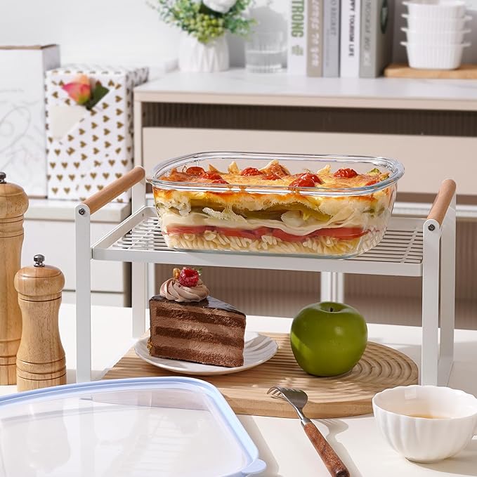 NUTRIUPS Glass Baking Dish with BPA Free Lids, Square Baking Pan, Glass Casserole Dish for Oven Dishwasher Safe, Baking Pan for Lasagna, Risotto (Blue, 2.6L)