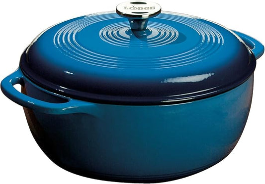 Lodge Essential Enamel Cast Iron Dutch Oven - Perfect for Bread Baking, Braising, Marinating & Slow Cooking - Features Moisture-Sealing Lid & Dual Handles - Kitchen Essentials - 6 Quarts - Caribbean Blue