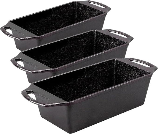 Lodge Cast Iron Loaf Pan 8.5x4.5 Inch,Black,(Pack of 3)