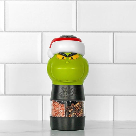 Uncanny Brands Dr. Suess The Grinch Salt and Pepper Grinder – Dual Chamber Electric Mill with Adjustable Coarseness and LED Light – Battery Powered
