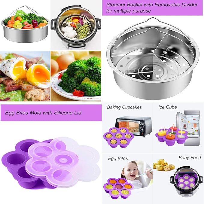 Accessories for Instant Pot, Sugaroom 100 PCS Pressure Cooker Accessories Set Compatible with Instant Pot Accessories 6 qt 8 quart-2 Steamer Baskets, Springform Pan, Egg Rack, Egg Bites Mold and More