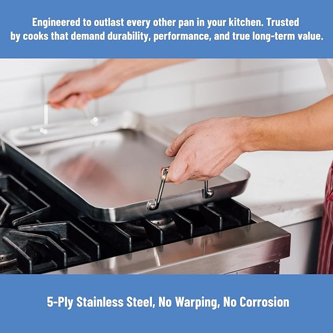 Misen Stainless Steel Roasting Pan with Handles - Versatile 5-Ply Design, Easy Grip Handles, Multi-Functional Cooking, Ideal for Baking, Searing, & Roasting, Superior Heat Conduction, Premium - 9"