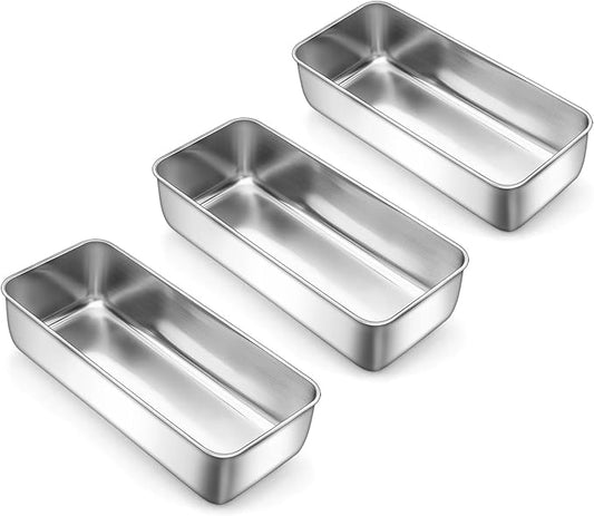 LIANYU 3 Pack 12 x 5 Inch Large Loaf Pans, Stainless Steel Bread Baking Pan Sets, Deep Meatloaf Pans for Homemade Bread, Cakes, Sandwich, Solid & Durable, Dishwasher Safe