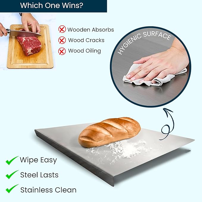 Stainless Steel Cutting Boards for Kitchen - Food-Grade 304 - Suitable for Meat, Fruits, Veggies, & Bread- Large-sized Chopping Boards with Lip - 11.81x15.75 in