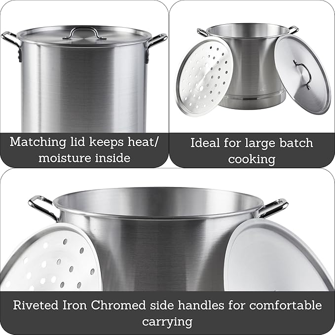 IMUSA Aluminum Steamer Dual Piece Set, 32 Qt and 10 Qt, Silver
