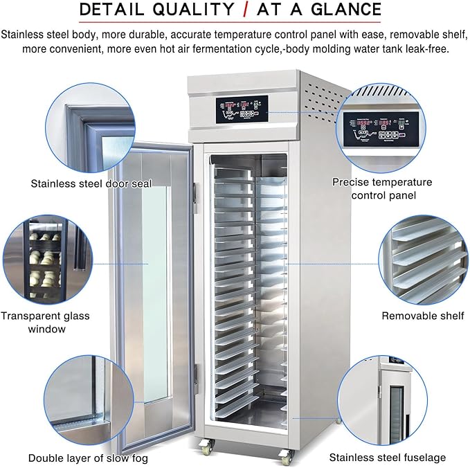 Kolice Commercial Auto Dough Baking Proofer Machine,Baking Equipment,Food Preserver Integrated Cooling,Thawing,Keep Fresh and Fermentation Function-18 Tray,650L,Temperature Range: 0C to 45C