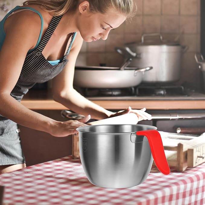Stainless Steel Mixing Bowl with Handle 7.5 Inch Deep Batter Bowl for Kitchen Baking Cooking Prep