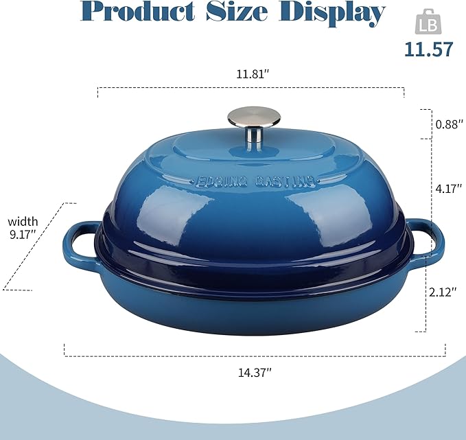 Enameled Oval Cast Iron Dutch Oven Pot with Lid, Bread Dutch Oven for Sourdough Bread Baking, Dutch Oven Bread, Bread Oven, 6QT, Lake Blue