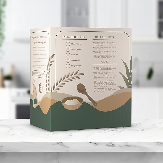 Sourdough Bread Making Kit - For Beginner Bakers Or Anyone Upgrading Tools & Supplies. Homemade Artisan Baking Gift Set Includes Banneton Proofing Baskets & Quick Start Guide, Flour & Stone