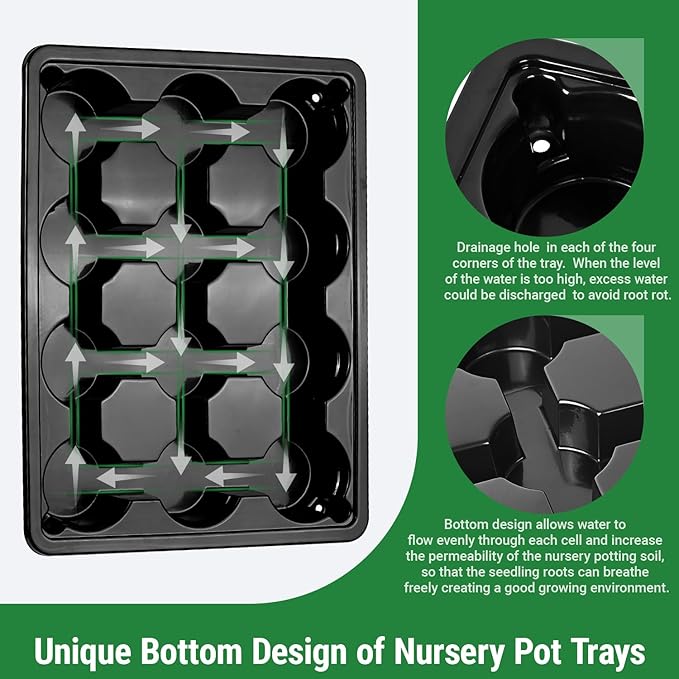 Sckee 12 Cell Round Nursery Pots Trays, Flower Pot Moving Tray, Nursery Pot Tray Plastic Planting Pot Carrying Trays for Moving Nursery Pot (17.2"×13.2"×2.5", 5PCS for 4'' Pots)