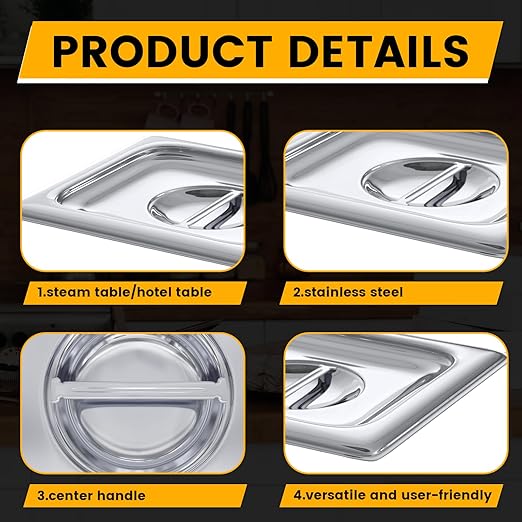 Aplancee Hotel Pan Lids 6 Pack– Fits 1/6 Size Stainless Steel Steam Table Pans, Anti-Jam Food Pan Cover for Catering, Buffet Use, Kitchen Prep