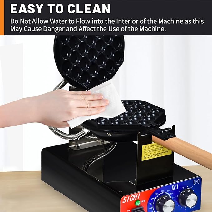 Bubble Waffle Maker - Commercial Egg Waffle Maker w/Non-stick, Temperature and Timers, 1400W Hong Kong Egg Waffle Iron w/Rotating Baking Pan, Stainless Steel Bubble Waffle Machine Restaurants