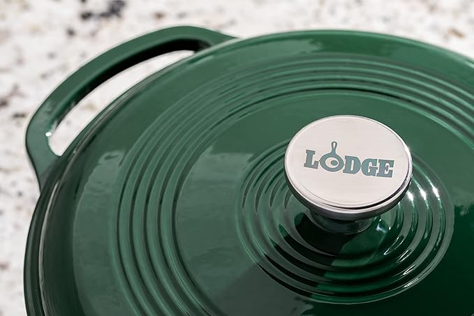 Lodge Essential Enamel Cast Iron Dutch Oven - Perfect for Bread Baking, Braising, Marinating & Slow Cooking - Features Moisture-Sealing Lid & Dual Handles - Kitchen Essentials - 6 Quarts - Evergreen
