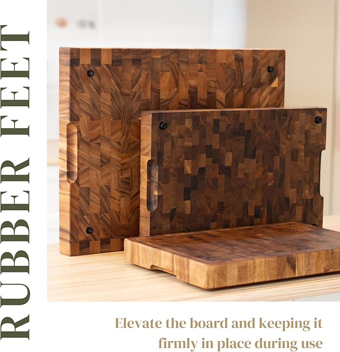 SHUMARU Tropical Walnut End-Grain Wood Cutting Board – 19X12X12" Butcher Block | Handmade in Bali - Silky-Smooth, Juice Groove, Knife‑Friendly, Ergonomic Grips & Non‑Slip Feet