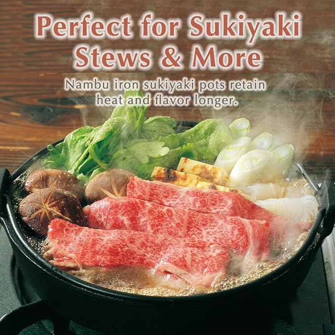 TIKUSAN Japanese Cast Iron Hot Pot Sukiyaki Nabe Pan Made in Japan (10.2" (26cm))