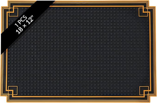 1 Pcs 18 x 12 Inch Bar Mat Non Slip Rubber Mat with Gold Border Durable Stylish Spill Cocktail Service Coffee Mats for Restaurants Barbershop Clippers Bartending, Black