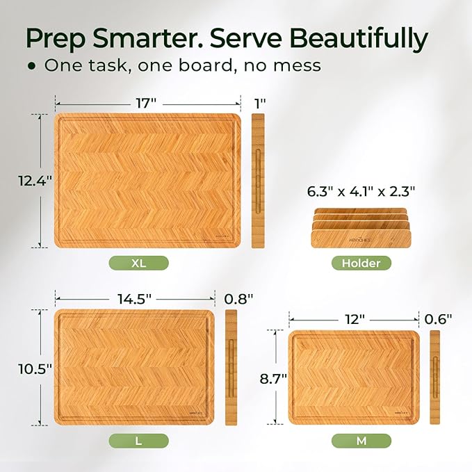 Bamboo Cutting Board, Reversible Wood Cutting Boards for Kitchen with Juice Grooves, Atelier Collection Handcrafted Large Serving Tray, Luxury Housewarming Wedding Gifts for New Home