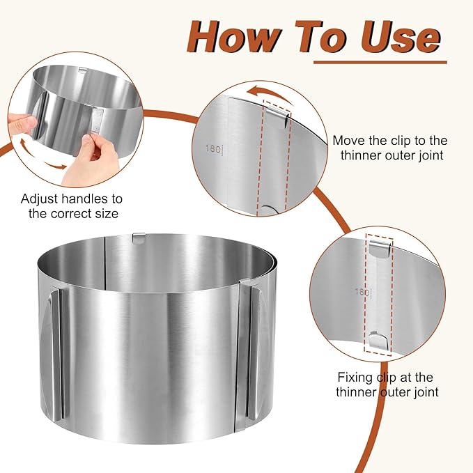 HARFINGTON 6" to 12" Cake Ring 13cm High Adjustable Round Cake Ring Stainless Steel Mousse Baking Moulds Bakeware Supplies for Baking Cooking Making Tool