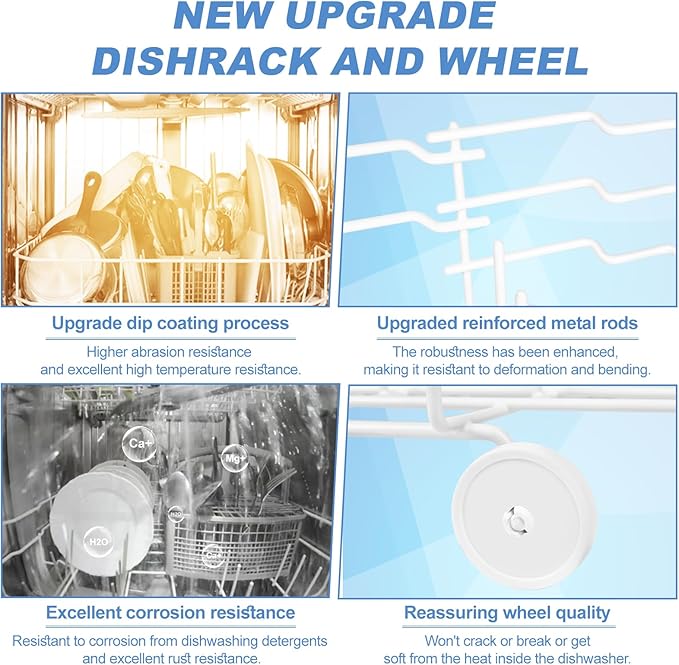 Upgrade OEM 808602302 Dishwasher Lower Dishrack Intended for Frigidaire, Fit for Kenmore Dishwasher Rack 1-Year Service Equipped with 154174501 Wheels Replace Part Number 154432602 154432601 154319706
