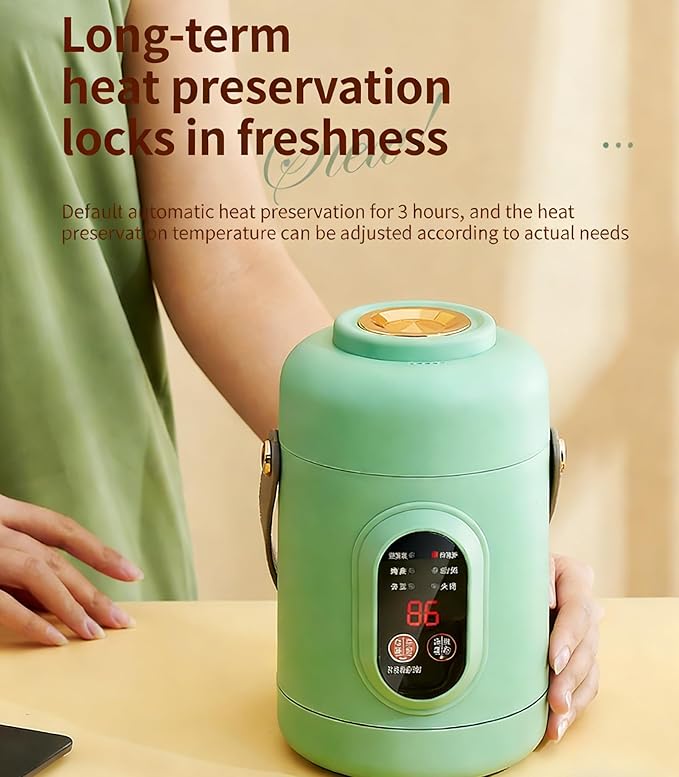 Multifunctional Health Pot, 500W Portable Mini Electric Cooker with Ceramic Glaze Inner & Steamer, Small Slow Cooker with 12-Hour Reservation, for Porridge, Rice, Soup & Steaming (800ml-Green)