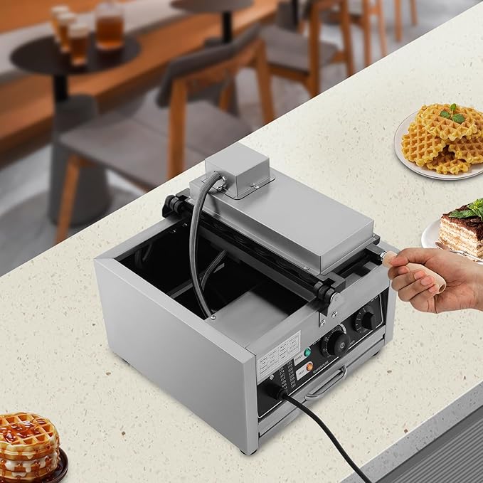 Commercial Waffle Making Machine, 110V Electric Egg-Shaped Waffle Making Machine, Stainless Steel Waffle Baking Machine, Temperature & Time Adjustable
