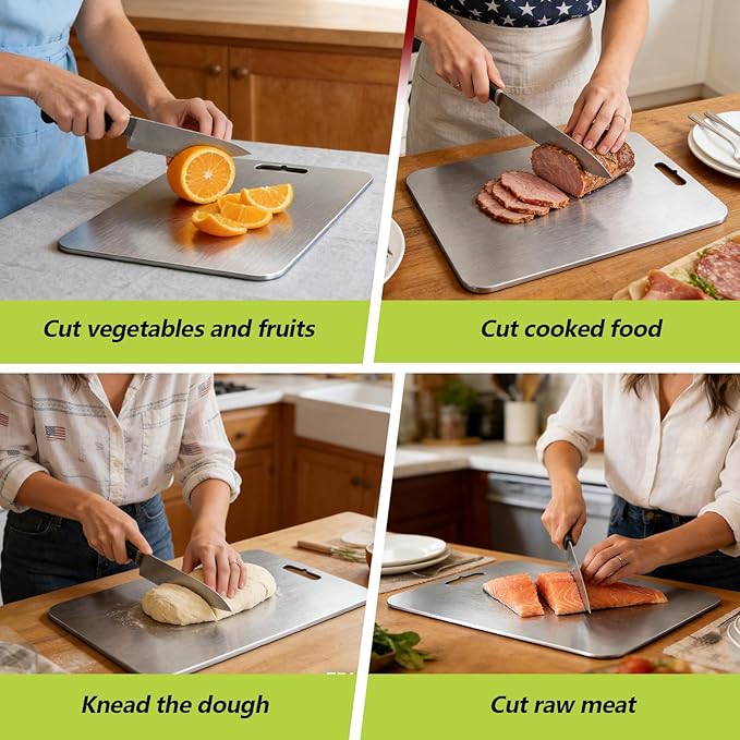 2026 New Food-Grade 100% Pure Titanium Cutting Board Set of 3, Double Sided Cutting Boards for Kitchen, Titanium Cutting Boards for Kitchen Dishwasher Safe (S+M+L)(Titanium)