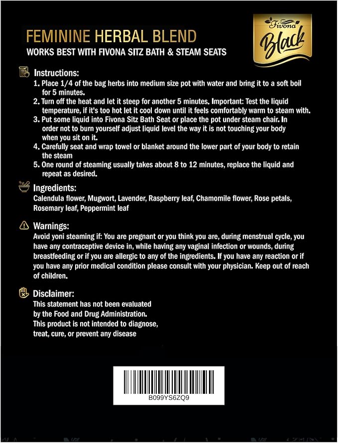 FIVONA 4 in 1 Yoni Steam Kit Black - Foldable Over The Toilet Steamer Seat with Herbal Blend, Storage Bag and Steam Gown - Effective Detox pH Balance Cleansing and Relaxation