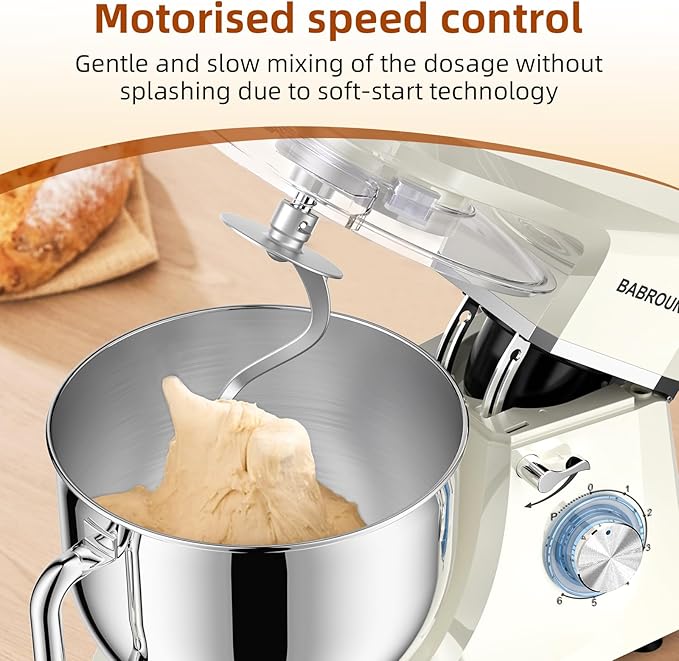Dough Mixer 8.45 QT Electric Mixer - 660W 6 Speed Large Capacity Kitchen Stand Mixer with Whisk Dough Hook Mixing Beater Household Food Mixer for Baking Cakes Cookie Bread Salad(White)