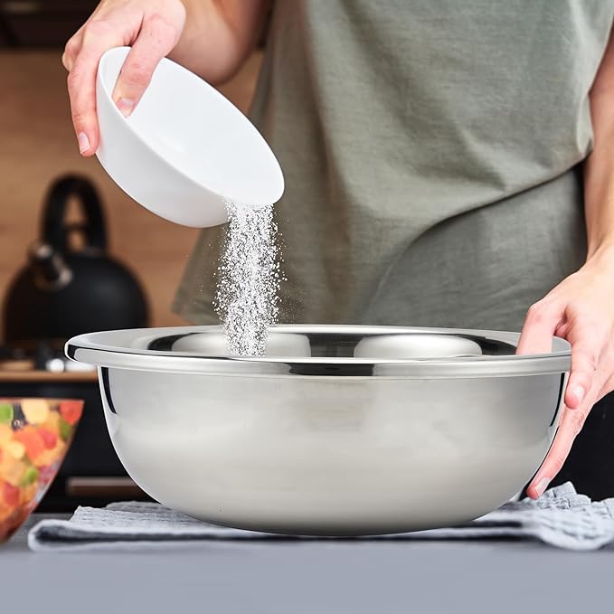 2 Pack Large Mixing Bowl 16 Qt Oversized All Purpose 304 Stainless Steel Polished Mirror Flat Base Metal Bowl for Home or Commercial Prepping Baking Mixing Marinating