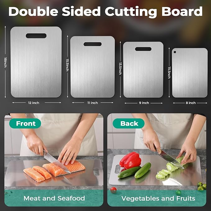 Katuchef Titanium Cutting Board - Upgraded 100% Pure Titanium Cutting Boards for Kitchen Non Toxic, Double-Grade Hygiene Durable Non Moldy Dishwasher Safe Meat Fruit Metal Board (2PC 9x13.5 Inch)