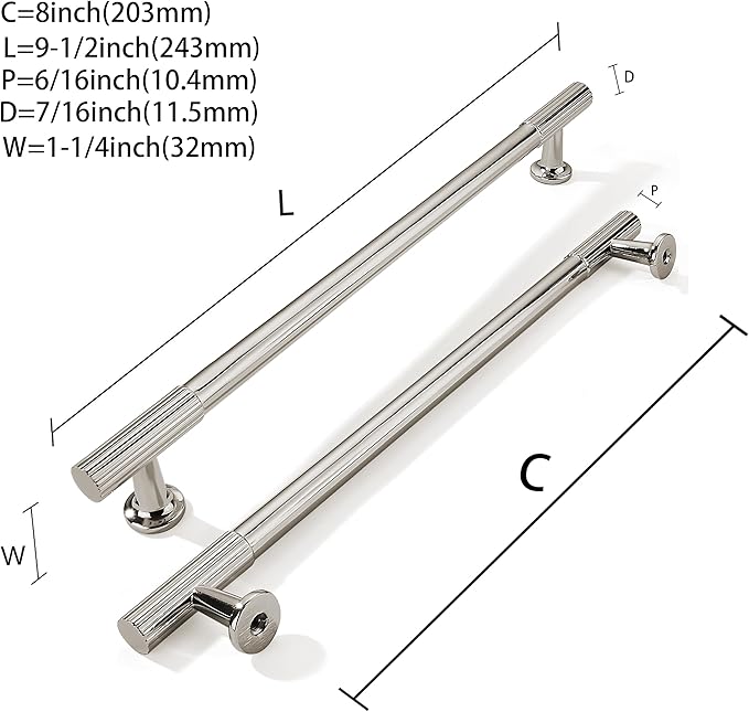 khtumeware 8 Inch Hole Center 2 Pack Polished Nickel Heavy Duty Solid Cabinet Pulls, Kitchen Drawer Handles, for Dresser cabinets, cabinets, Door cabinets, Hardware
