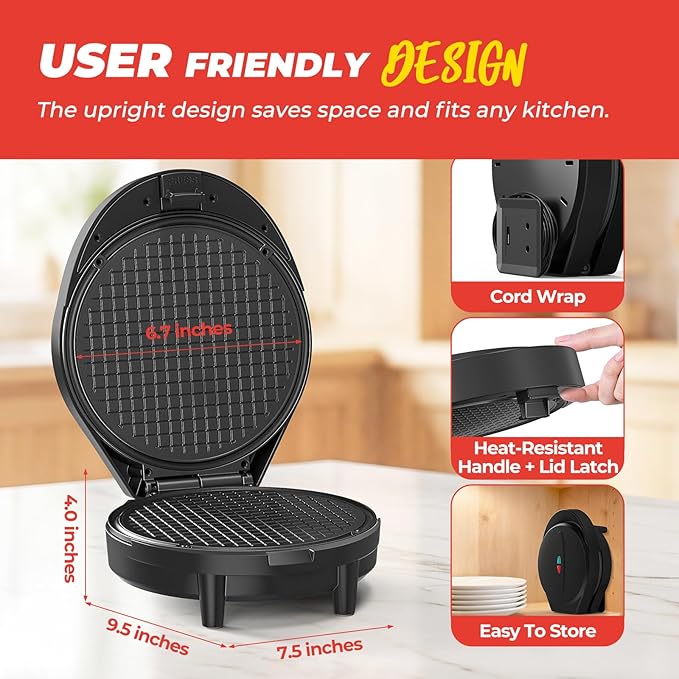 Waffle Cone Maker and Ice Cream Cone Maker with Cone Roller, 1000W Double Side Even Heating Thin Waffle Maker, Makes Crispy Waffle Cones, 7.5" Nonstick Plate Waffle Cone Maker Machine, Easy to Clean