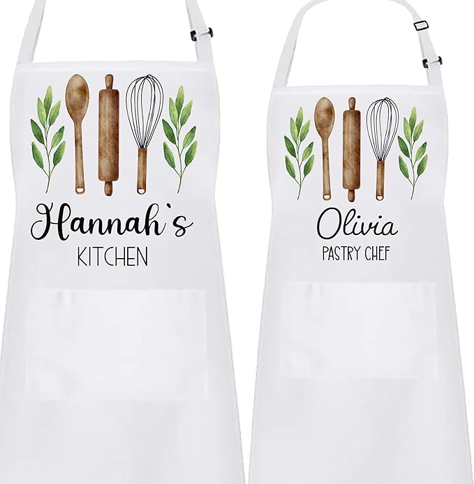 Personalized Baking Tools Kitchen Apron, Adjustable 2 Pockets, Blue Spatula Custom gift for baker