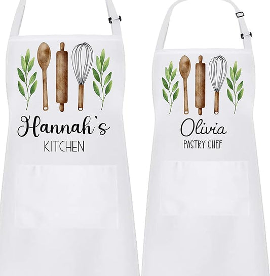 Personalized Baking Tools Kitchen Apron, Adjustable 2 Pockets, Blue Spatula Custom gift for baker