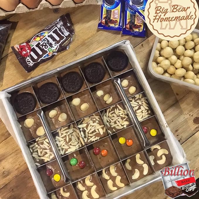 Stainless Brownie Cutter - 8,9,10,11,12 Inch Heavy Duty Baking Pan or Slicer Ensures Perfect Crispy Edges - Cake Portion Cutter (Cutter 10x10" 25 Pcs.)