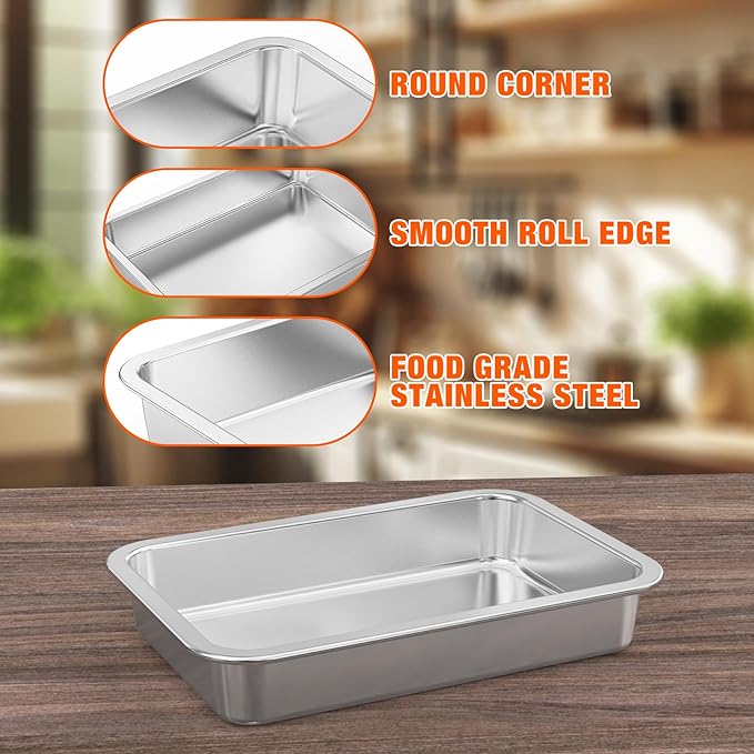 onlyfire Stainless Steel Baking Pan Barbeque Grilling Pan for Baking Breads, Grilling Chicken, Vegetables, 12.4" X 8.5" X 1.9"