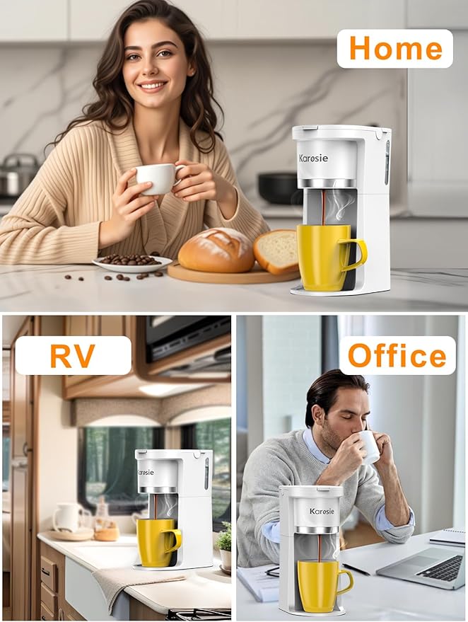 Small Single Serve Coffee Maker, Fast Brew for K-Cup & Ground Coffee, 6-12 Oz Brew Sizes, One-Button Single Cup Coffee Maker, Coffee Machine with Descaling Reminder,White