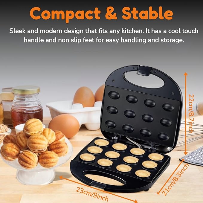 Walnut Cookie Maker 12 Holes, Electric Walnut Cake Mold Maker, Non Stick Oreshki Cookies Maker, Double-side Heating Mini Nut Cookies Maker Machine Oven Cookies Baker Machine