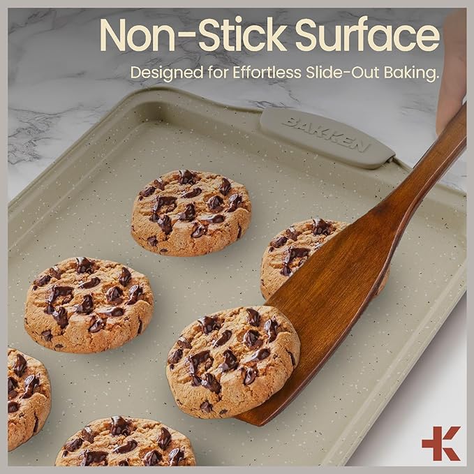 Deluxe 8-Piece Carbon Steel Bakeware Set - Nonstick White Marble Coating, Silicone Handles - Professional Quality Kitchen Oven Baking Pans
