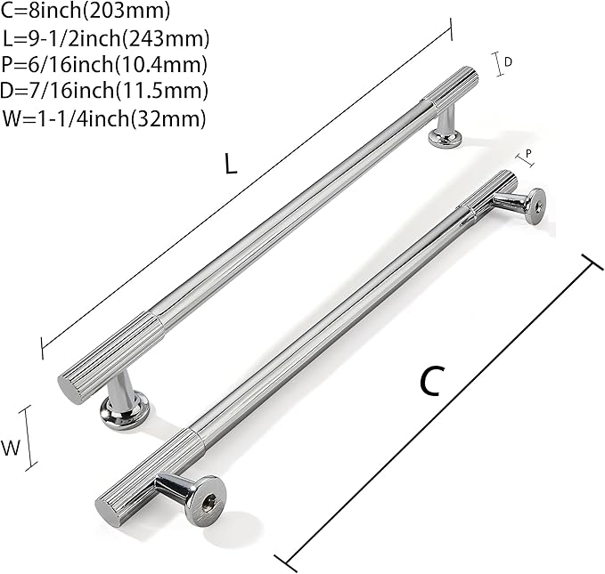 khtumeware 8 Inch Hole Center 2 Pack Polished Chrome Heavy Duty Solid Cabinet Pulls, Kitchen Drawer Handles, for Dresser cabinets, cabinets, Door cabinets, Hardware