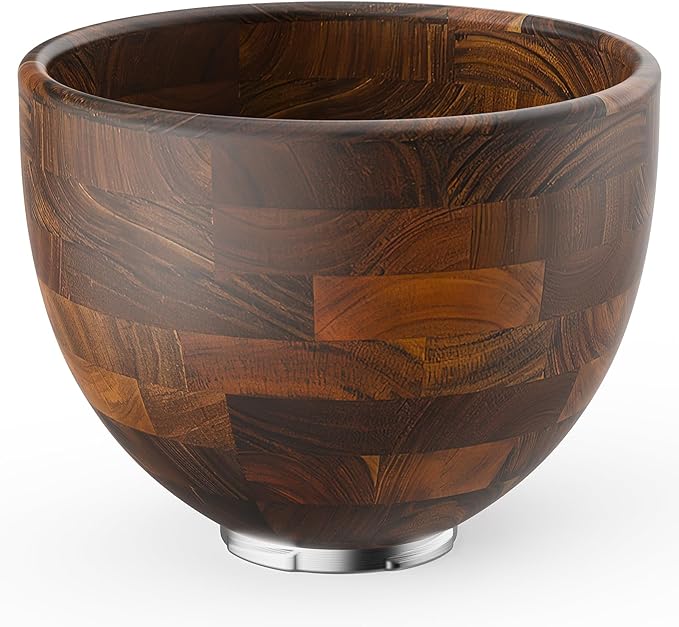 Cofun Premium Wood Mixing Bowl, Compatible with 4.5-5 Qt Tilt-Head Stand Mixers, Natural True Wooden Bowls, 5 Qt Kitchen Aid Bowls for Mixer with Stainless Steel Locking Base