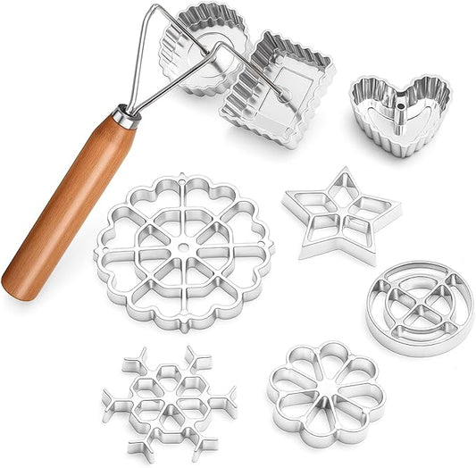 Zhehao 9 Piece Rosette Iron Mold Set with Double Headed Handle Bunuelos Molds with 8 Interchangeable Heads Timbale Cookie Mold Tool for Waffles Cakes Biscuits for Baking Cooking Kitchen